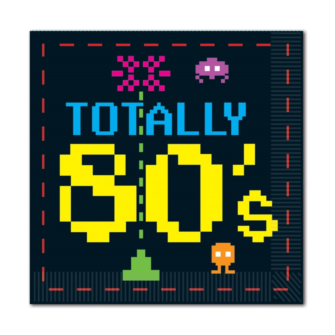 Party Central Club Pack of 192 Black and Yellow "TOTALLY 80's" Pixelated Disposable Luncheon Party Napkins 6.5"